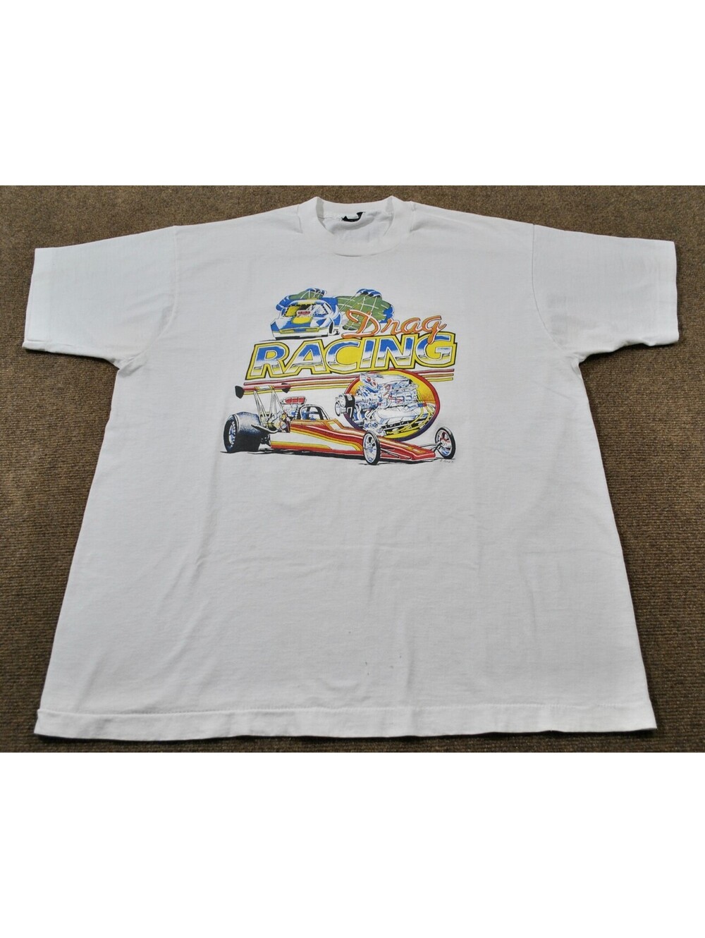 Vintage Drag Racing Engine 90s Vintage Race Car NHRA White Shirt Size X-Large